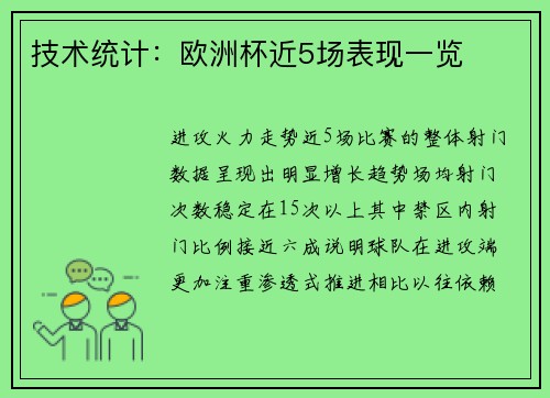 技术统计：欧洲杯近5场表现一览