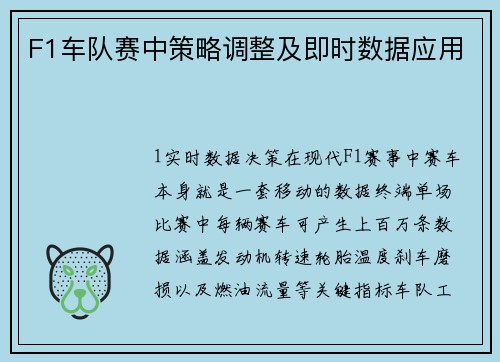 F1车队赛中策略调整及即时数据应用
